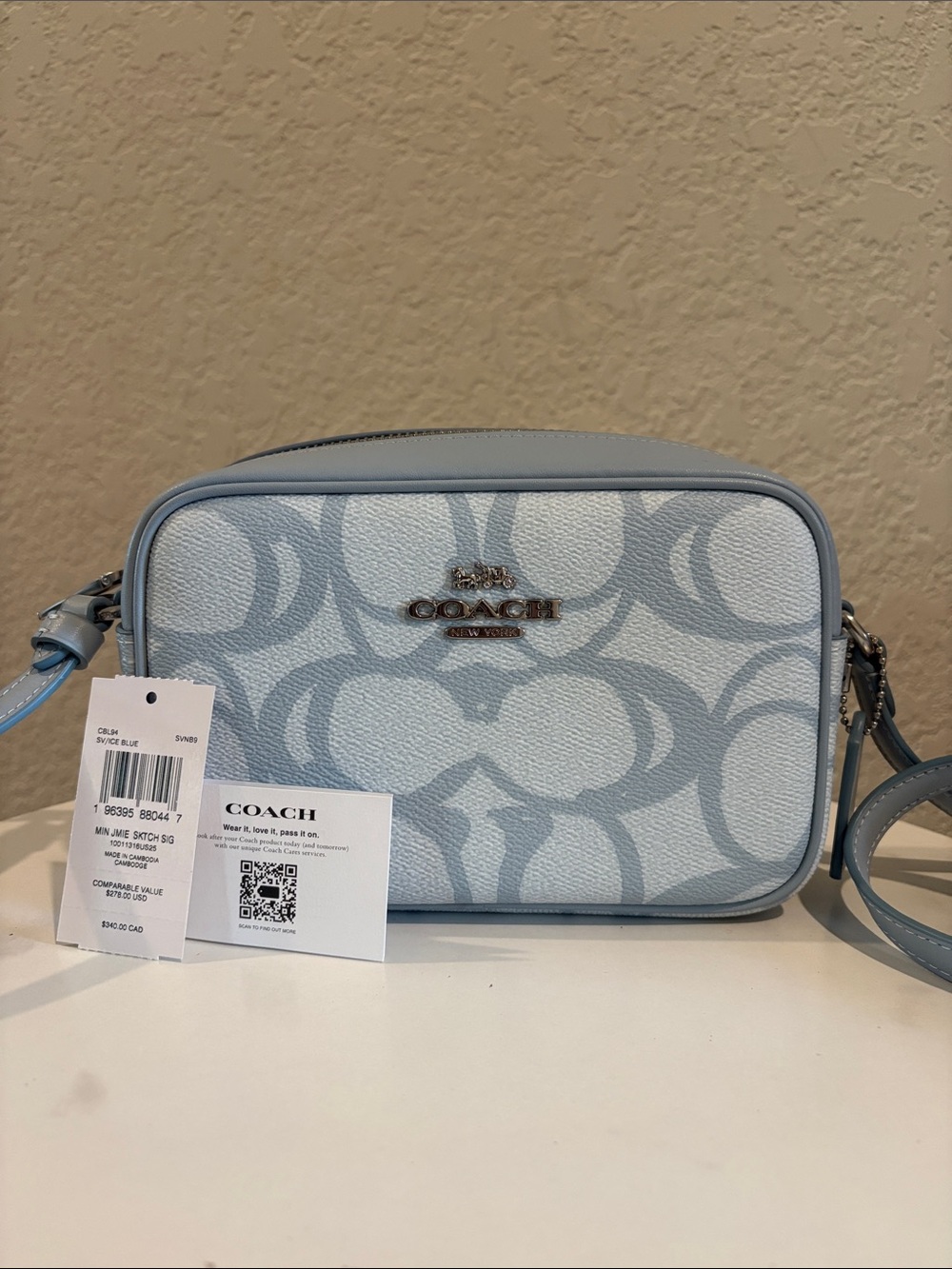 NWT Coach Signature Ice Blue Mini Crossbody Bag in Light Blue